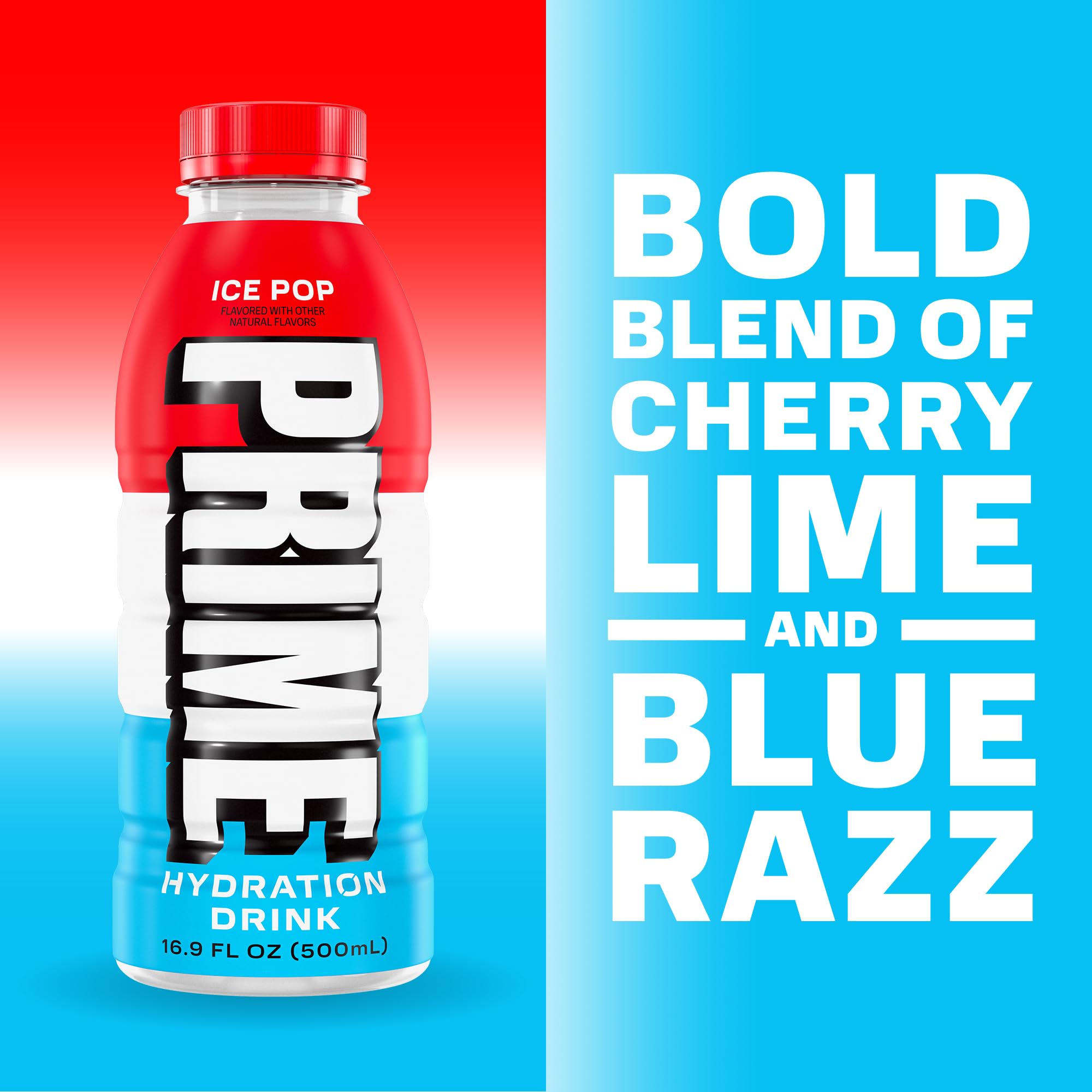 PRIME Hydration Ice Pop label art highlights natural flavors without artificial colors.