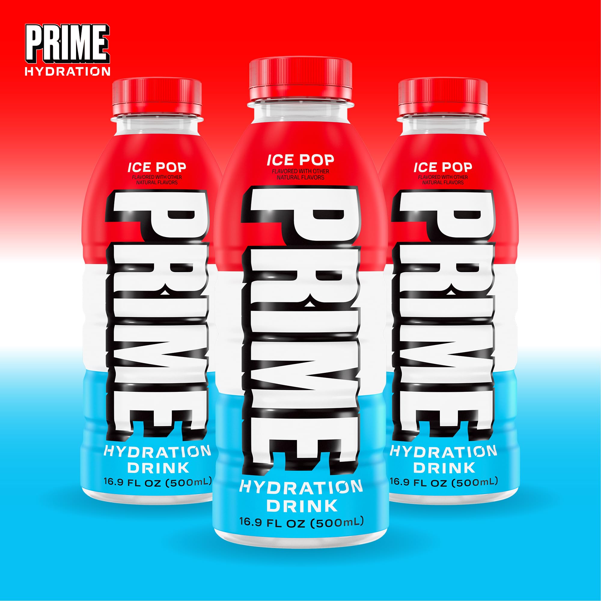 PRIME Hydration Ice Pop liquid splash captures refreshing flavor under 20 calories.