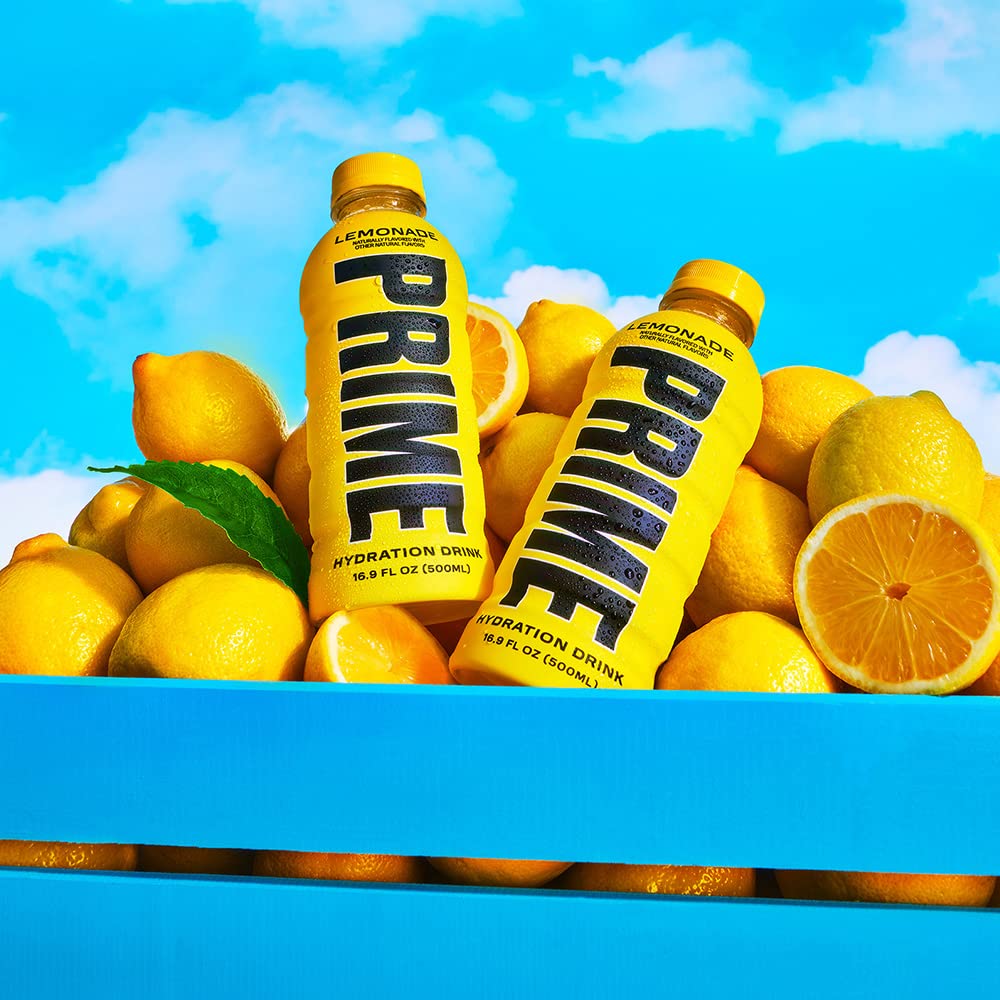 Athlete enjoying a sip of PRIME Hydration Lemonade during a run.