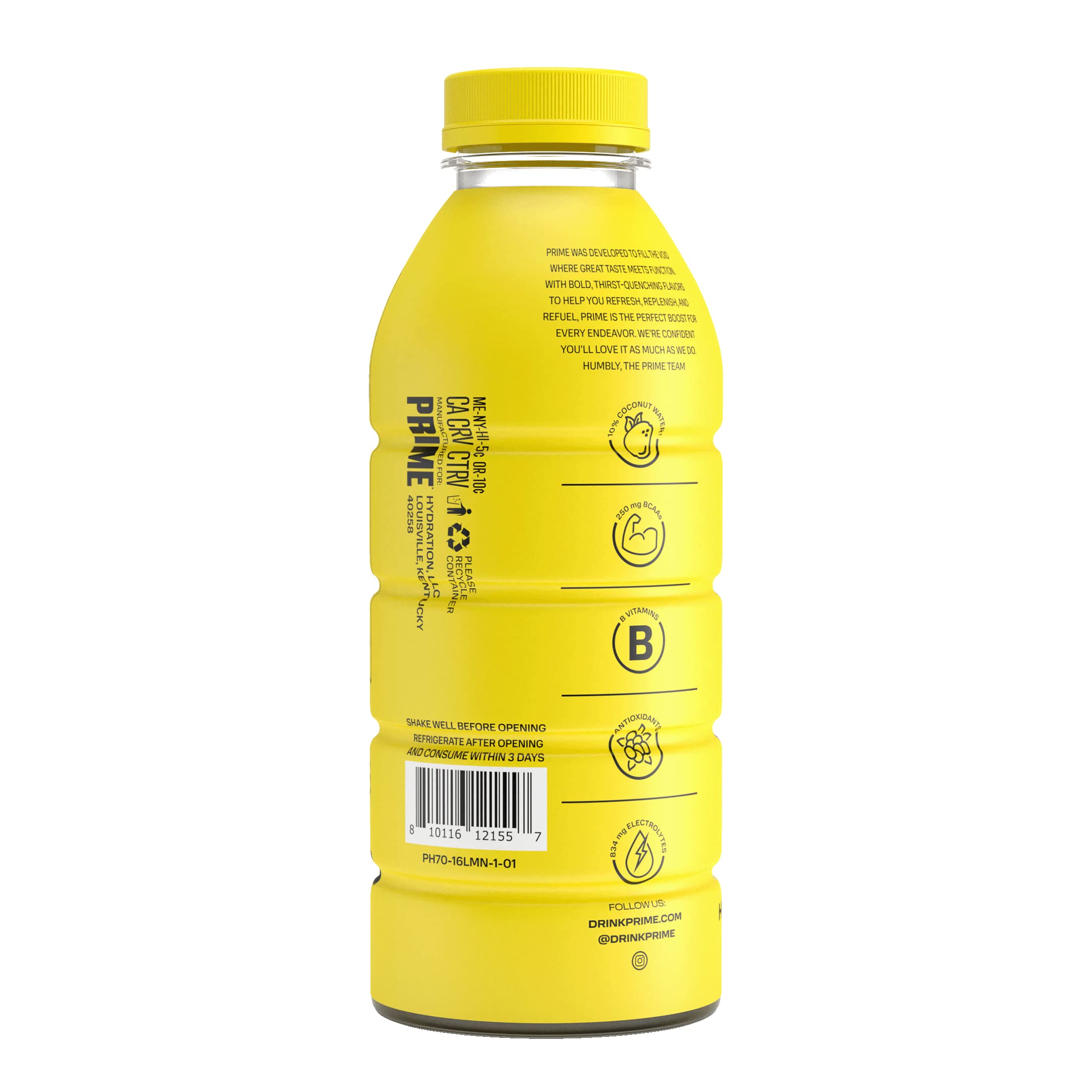 PRIME Hydration Lemonade flavor visuals showcasing thirst-quenching hydration.