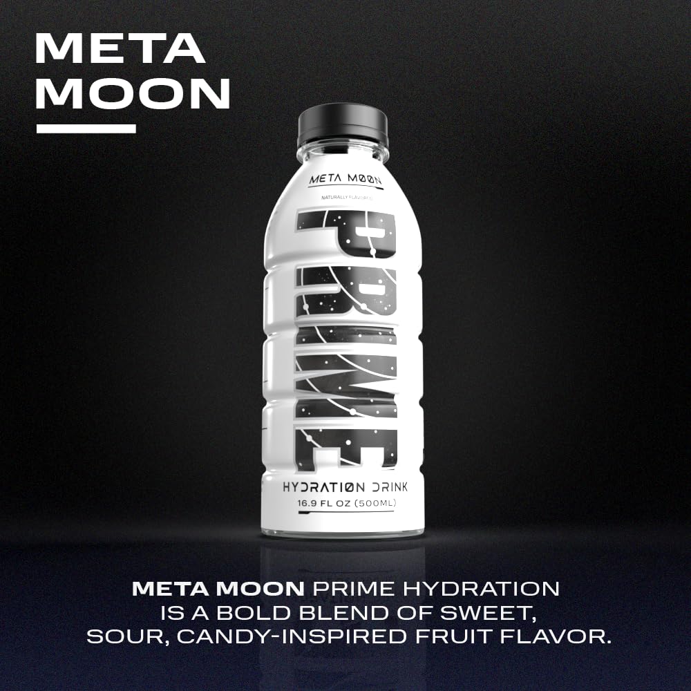 Prime Hydration META MOON bottle in gym setting for post-workout refreshment.