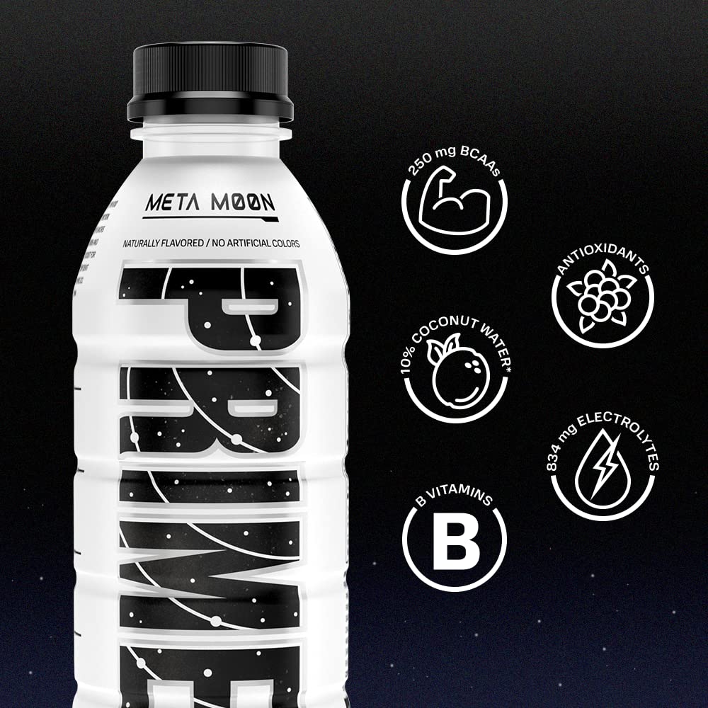 Prime Hydration META MOON with glass and ice for cooling recovery.