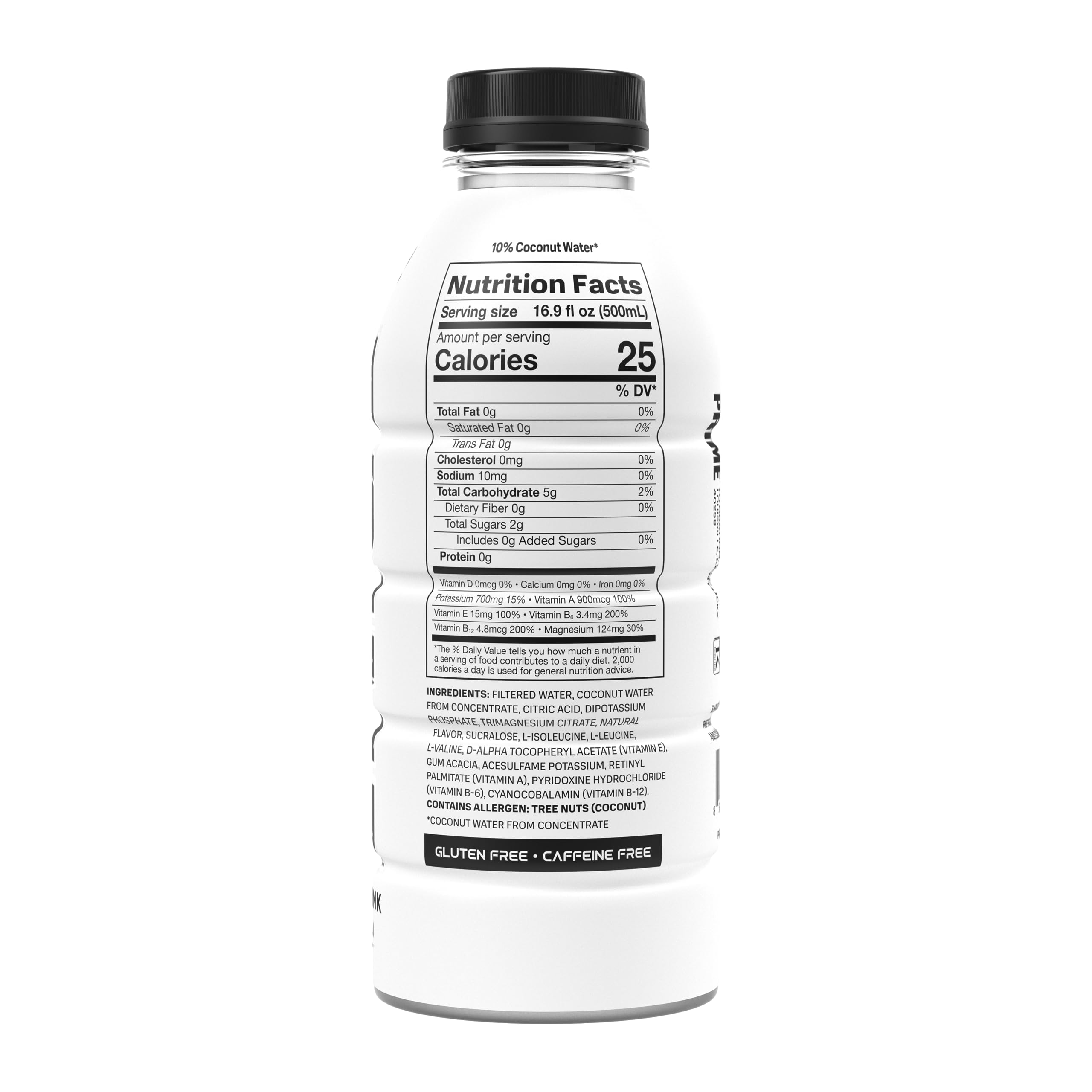 Close-up of Prime Hydration META MOON label with BCAAs and vitamins.