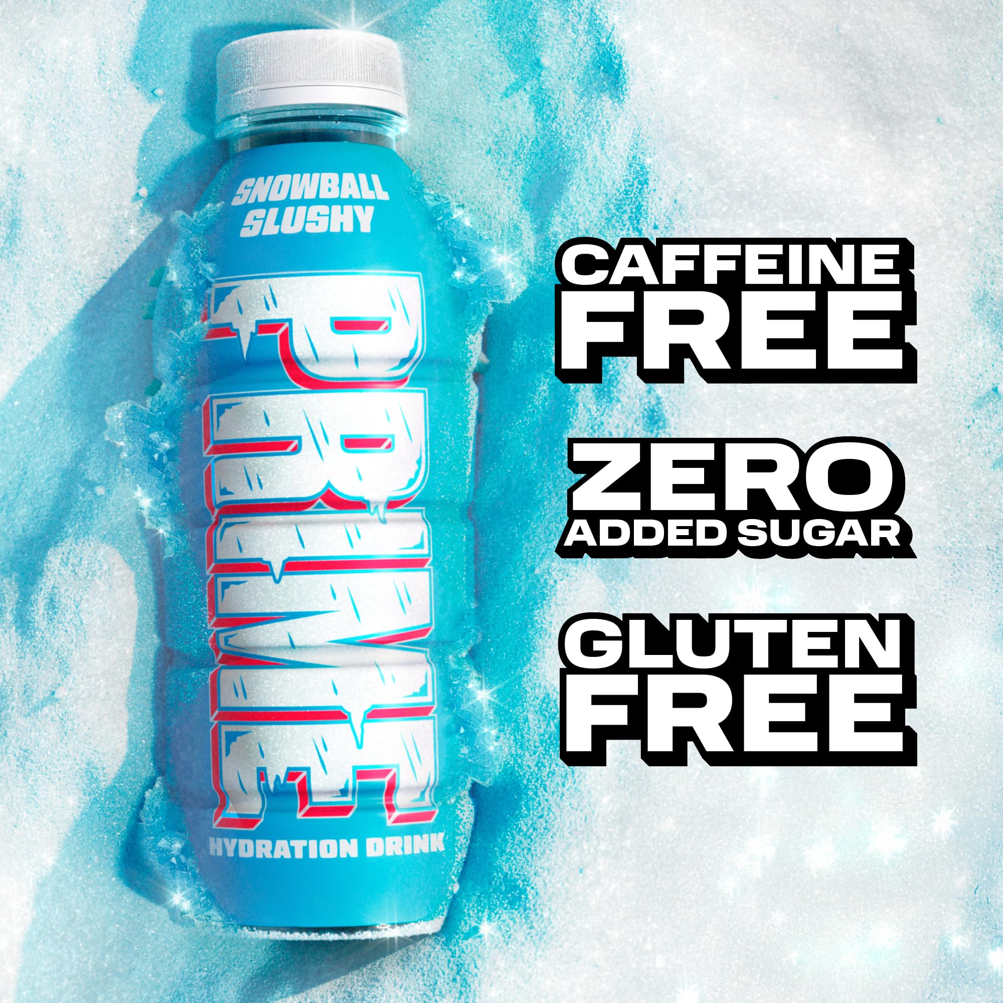 Two Snowball Slushy bottles with nutrition details and low sugar.