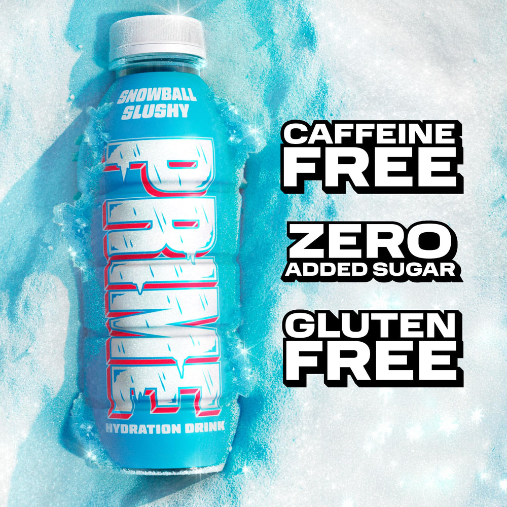 Two Snowball Slushy bottles with nutrition details and low sugar.