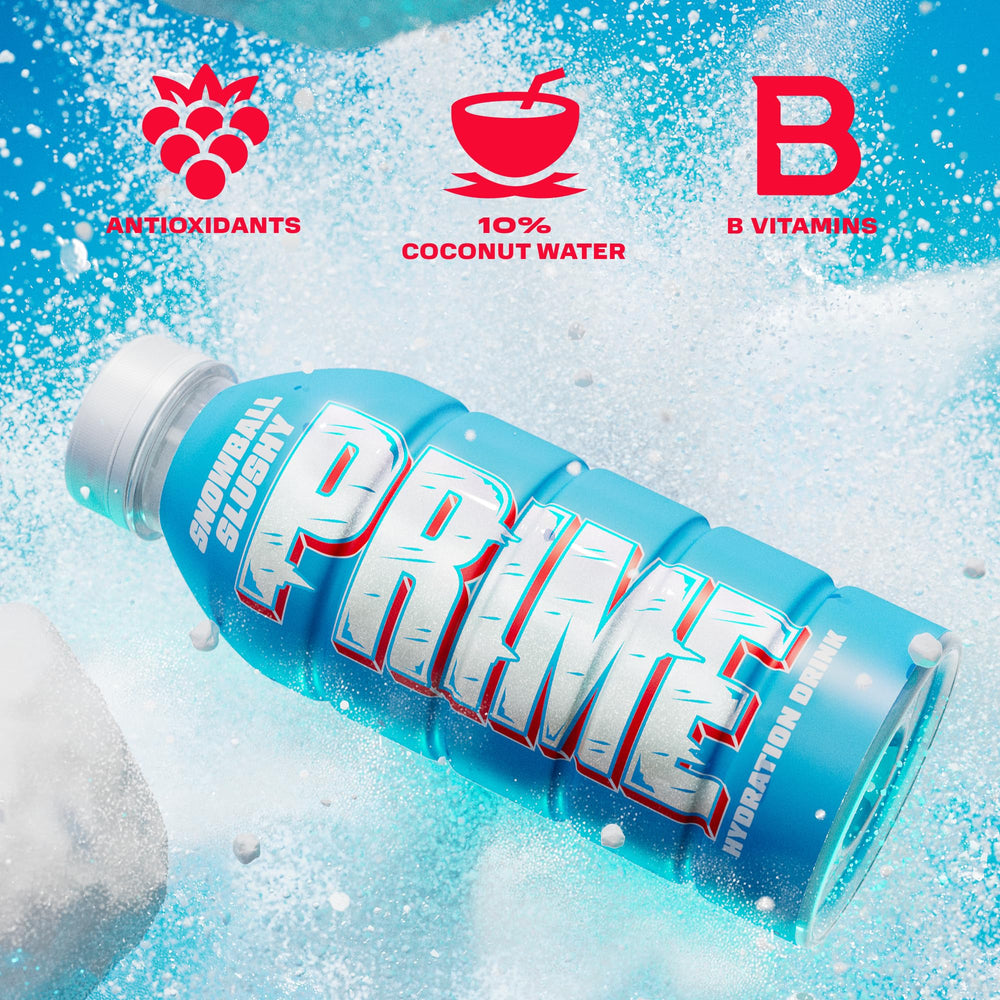 Ingredients panel of Prime Snowball Slushy showing coconut water and BCAAs.