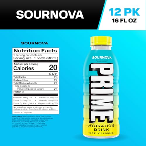 PRIME Hydration Sour Nova bottle side view highlighting portable electrolyte boost