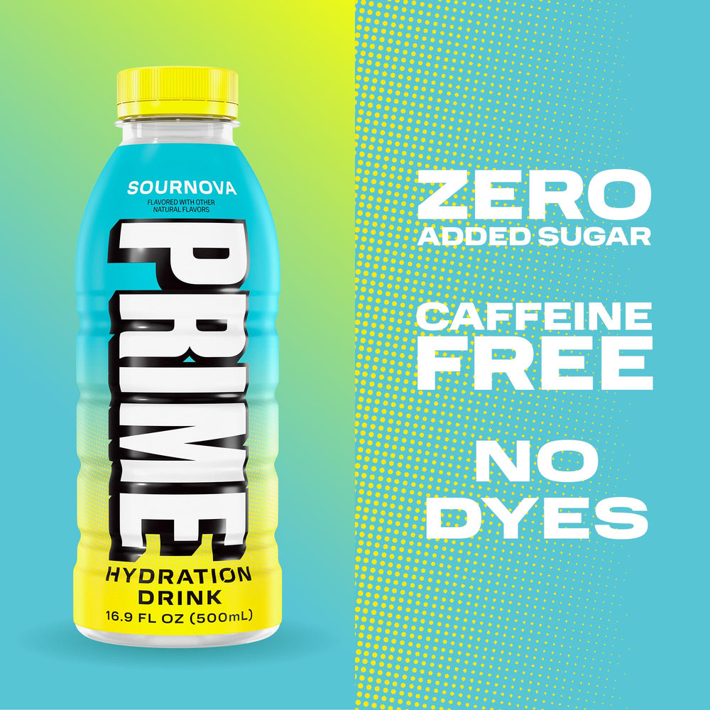 PRIME Hydration Sour Nova glass with ice for post-workout rehydration