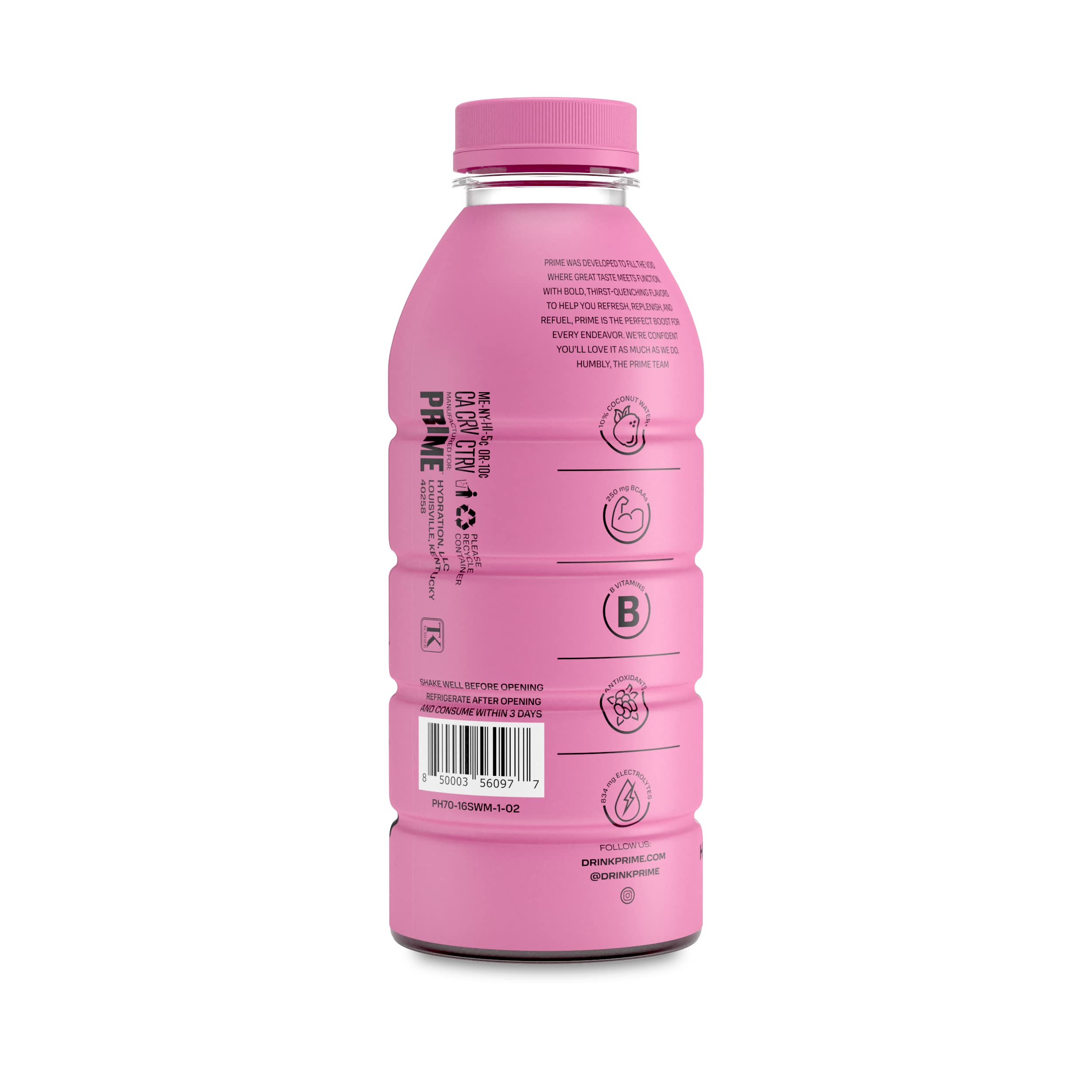 PRIME Hydration Strawberry Watermelon with glass ready for refuel