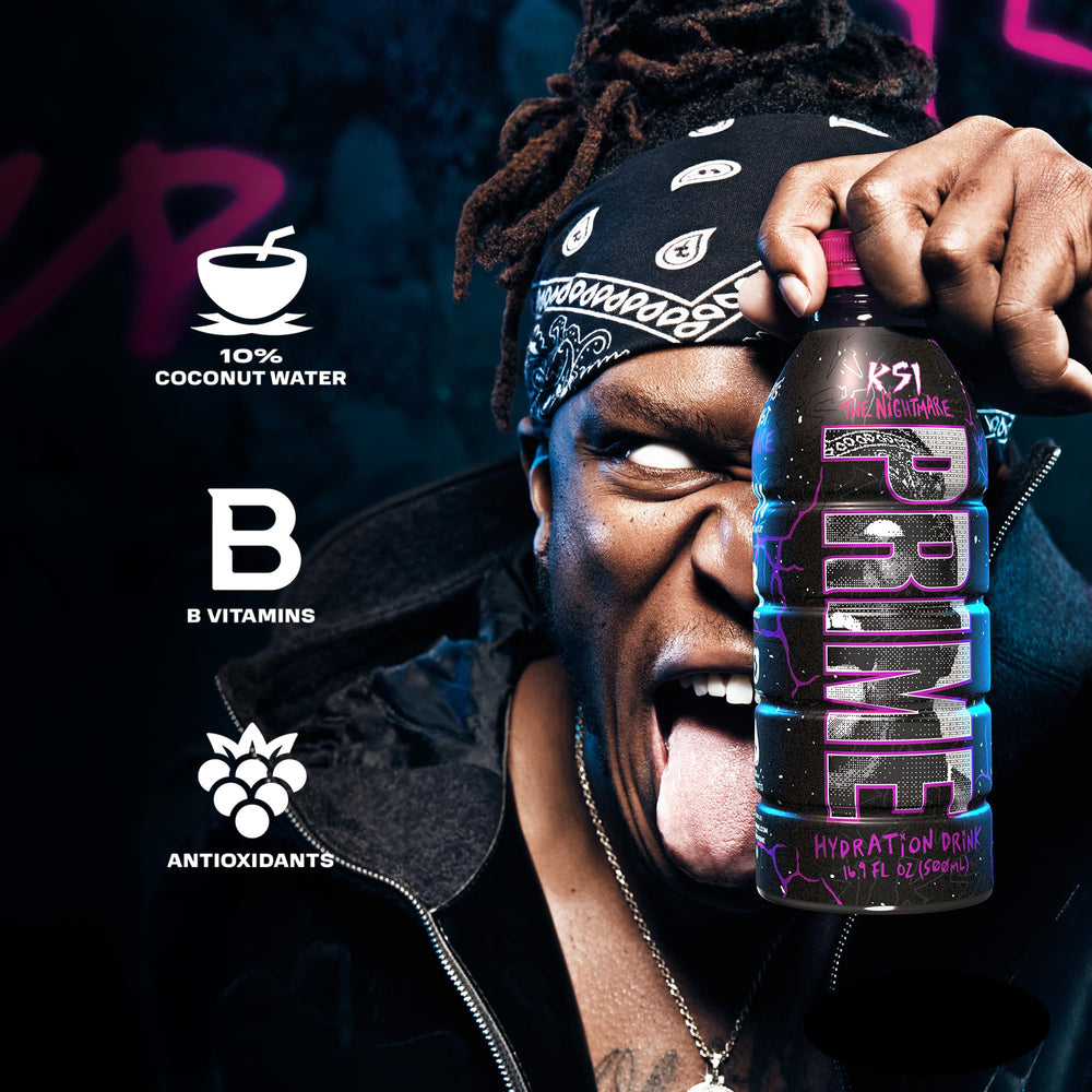 PRIME Hydration KSI THE NIGHTMARE being poured for a refreshing sip