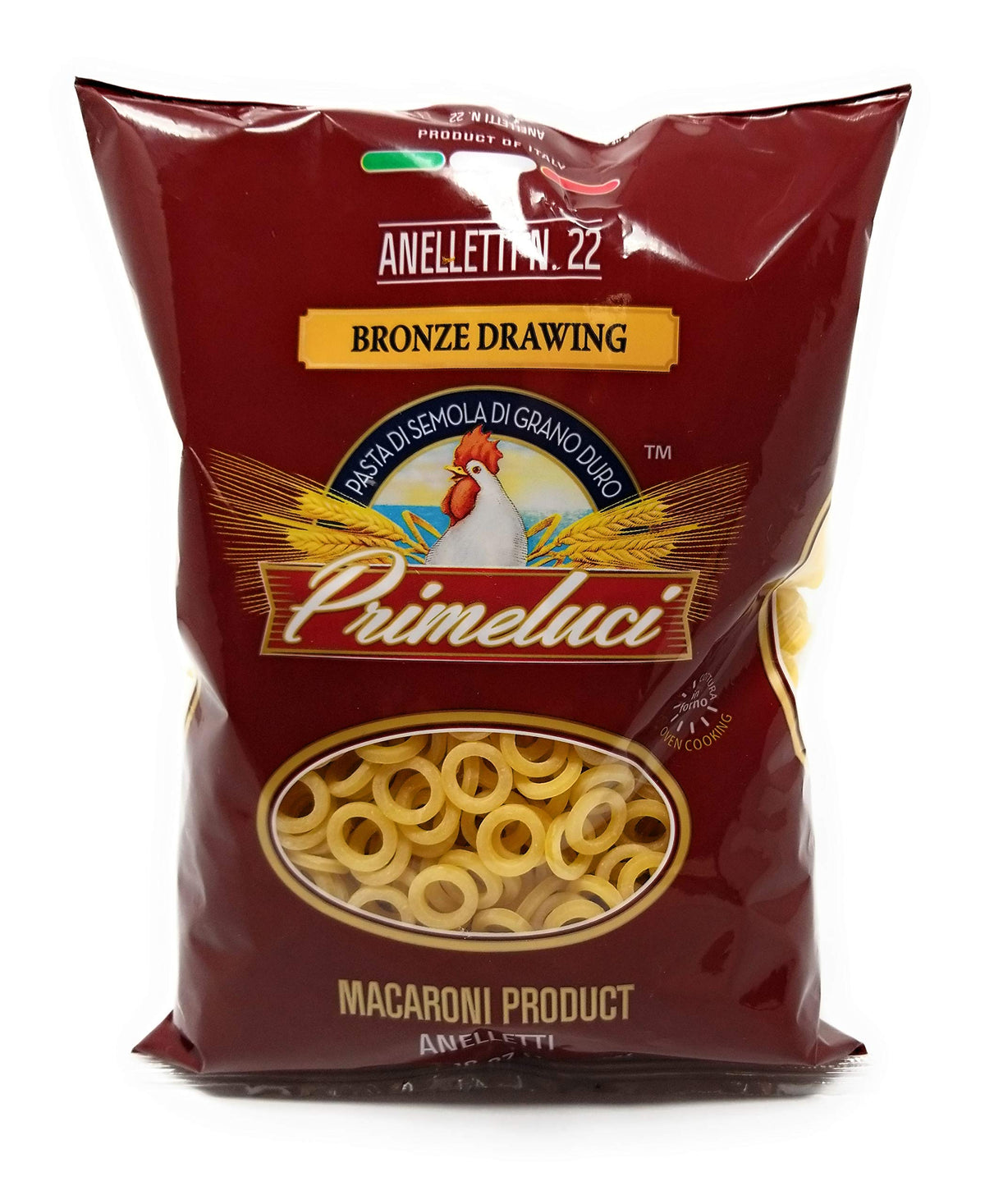 Primeluci Anelletti pasta pack with four 1 lb bags, convenient for meals