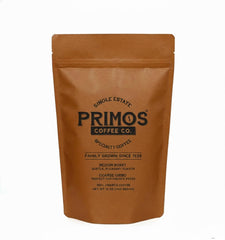 Primos Coffee Co. French press coarse-ground coffee in a bag for a smooth, full-bodied brew.