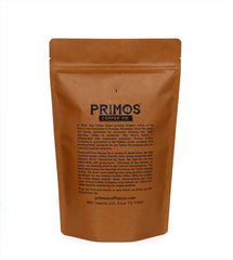 Primos Coffee Co. medium-roast arabica beans with fruit and cacao notes, ideal for a balanced cup.