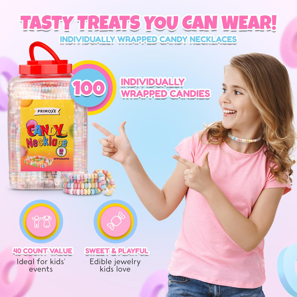 PRIMOXE individually wrapped candy necklaces ready for bulk gifting