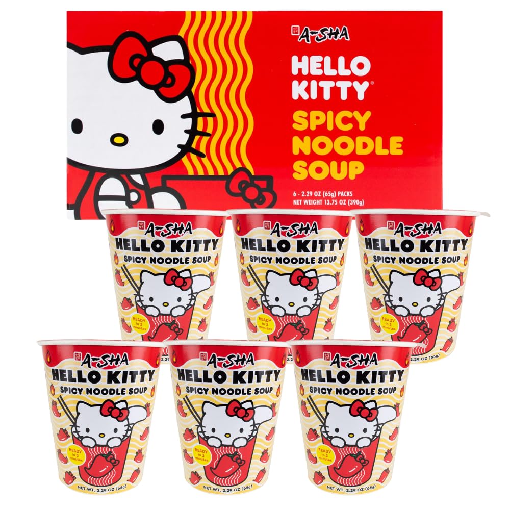 Prince Katsu Hello Kitty ramen cup pack front, six-pack convenience.