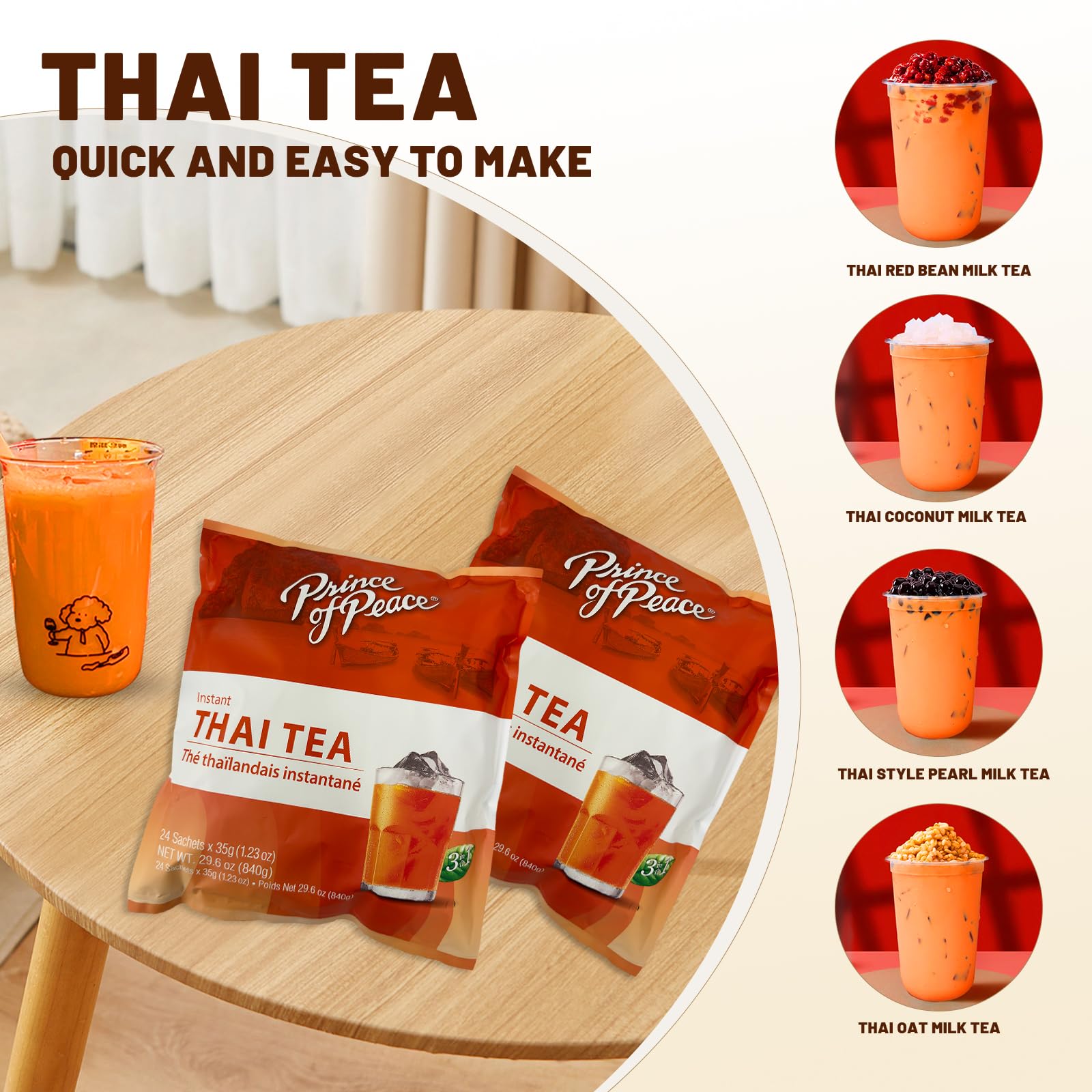 Prince of Peace 3 in 1 Thai tea value pack, convenient at home.