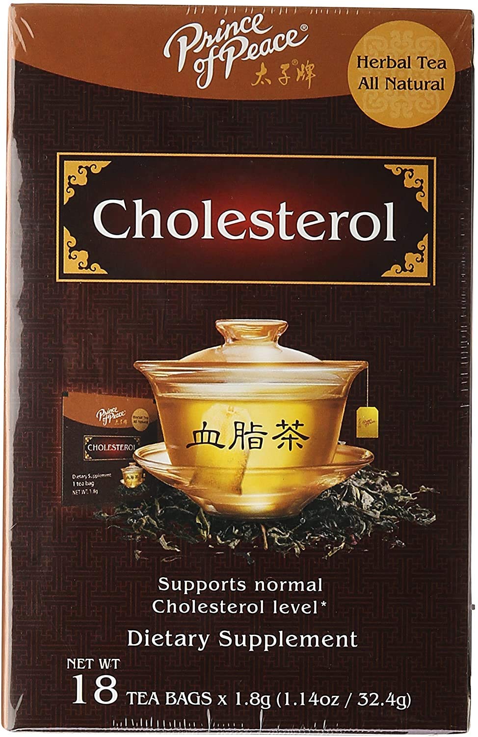 Prince of Peace Cholesterol Tea bag close-up, showcasing the herbal blend for daily enjoyment.