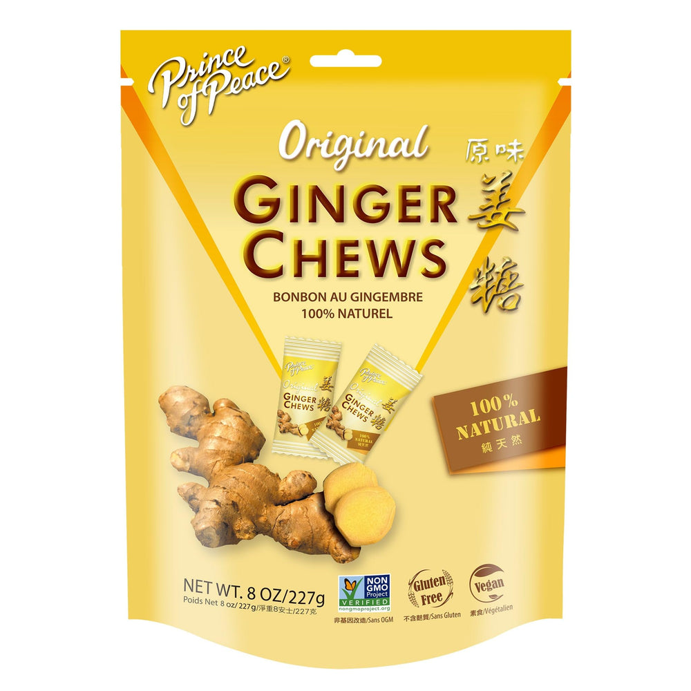 Prince of Peace ginger candy chews for stomach comfort and gluten-free snacking.