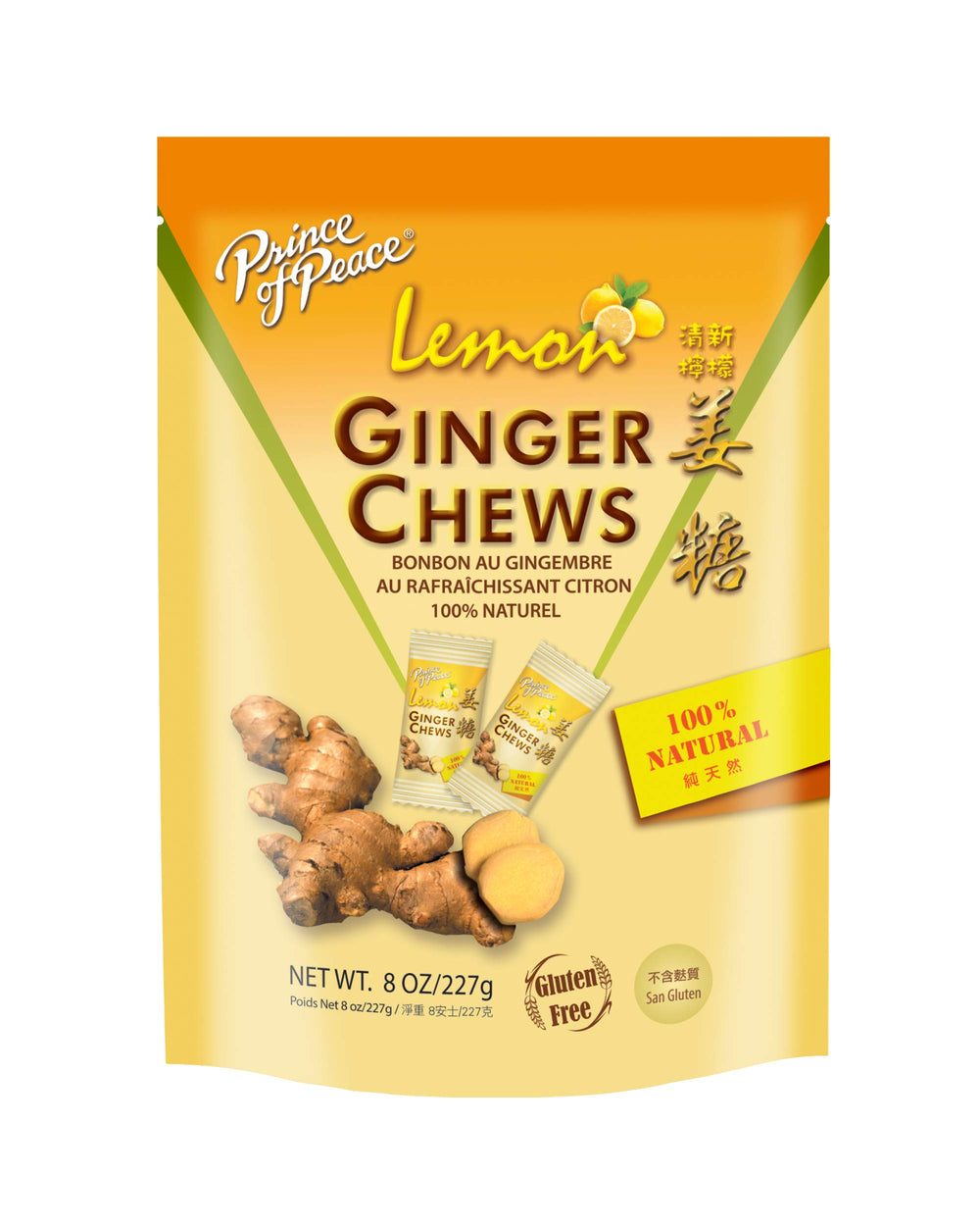 Prince of Peace lemon ginger candy pieces for on-the-go stomach comfort.