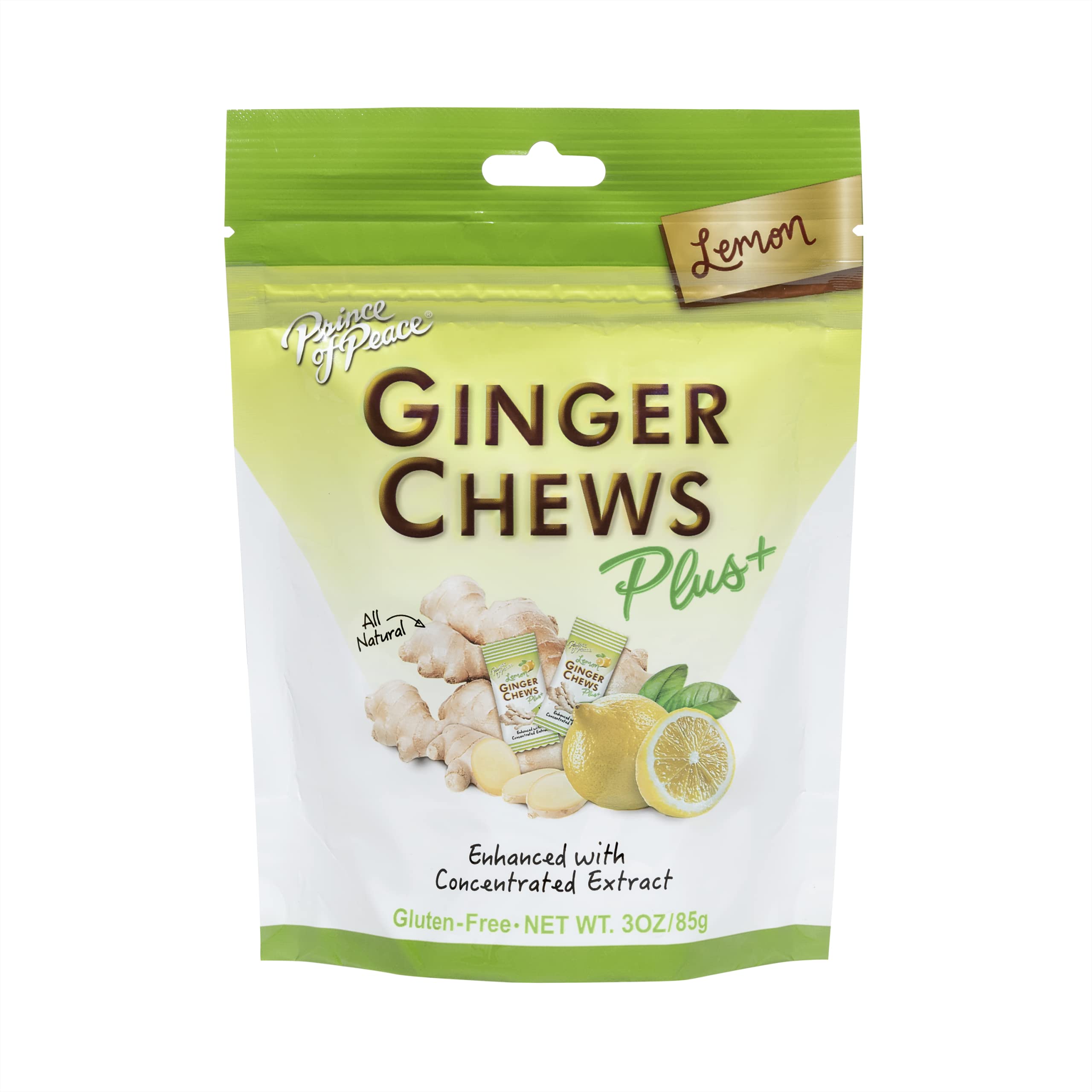 Prince Of Peace Ginger Chew Plus Lemon packaging front for on the go digestion support