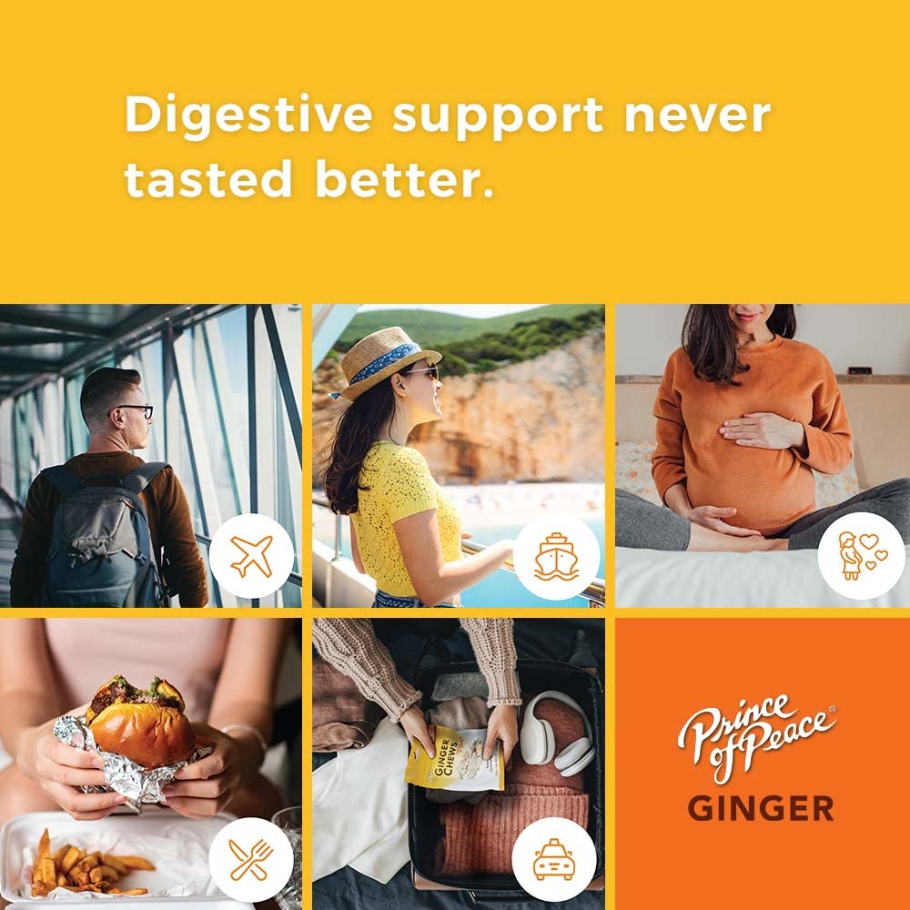Prince Of Peace Ginger Chew Plus Lemon nutrition icons show vegan gluten free
