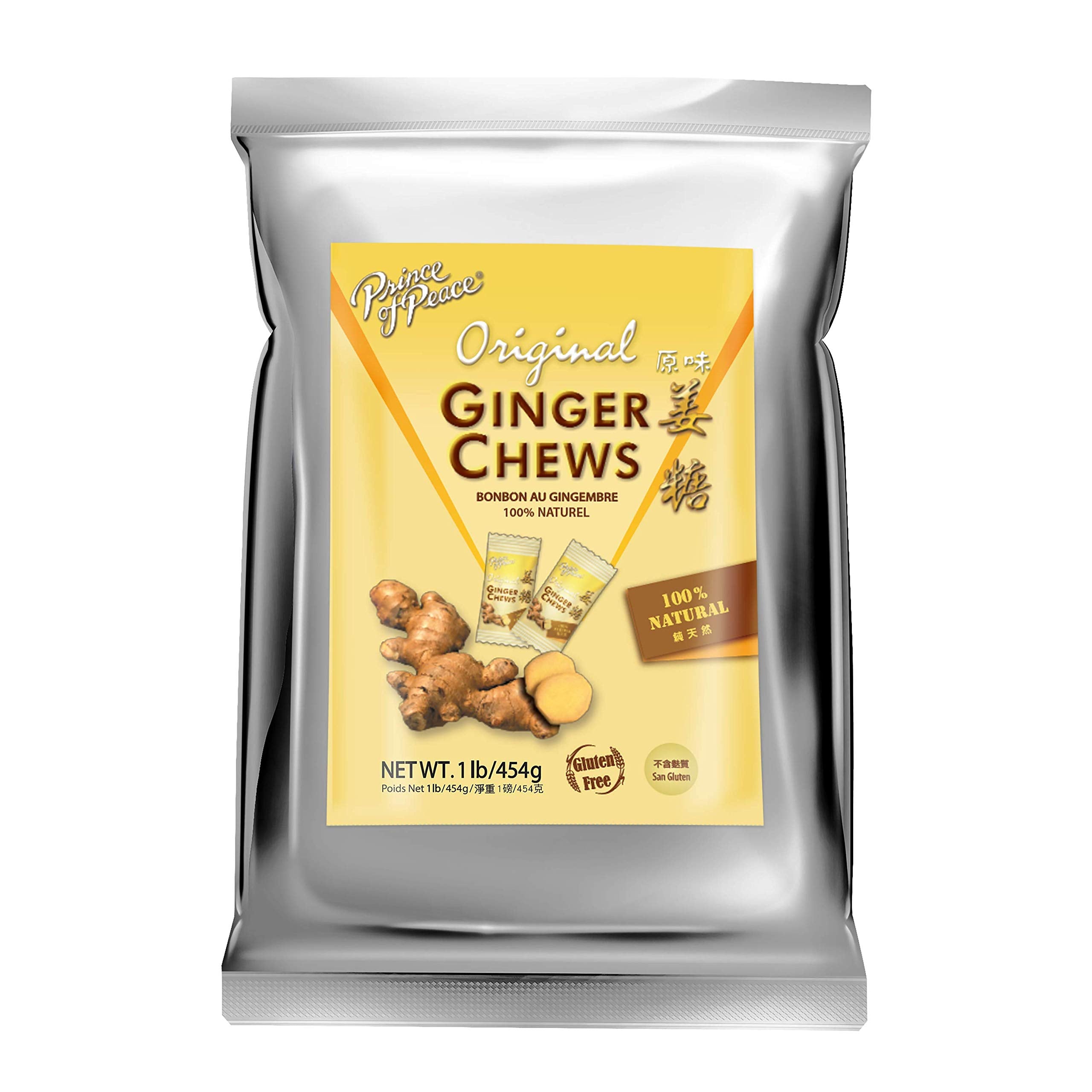 Prince Of Peace ginger chews with 15 calories per piece.
