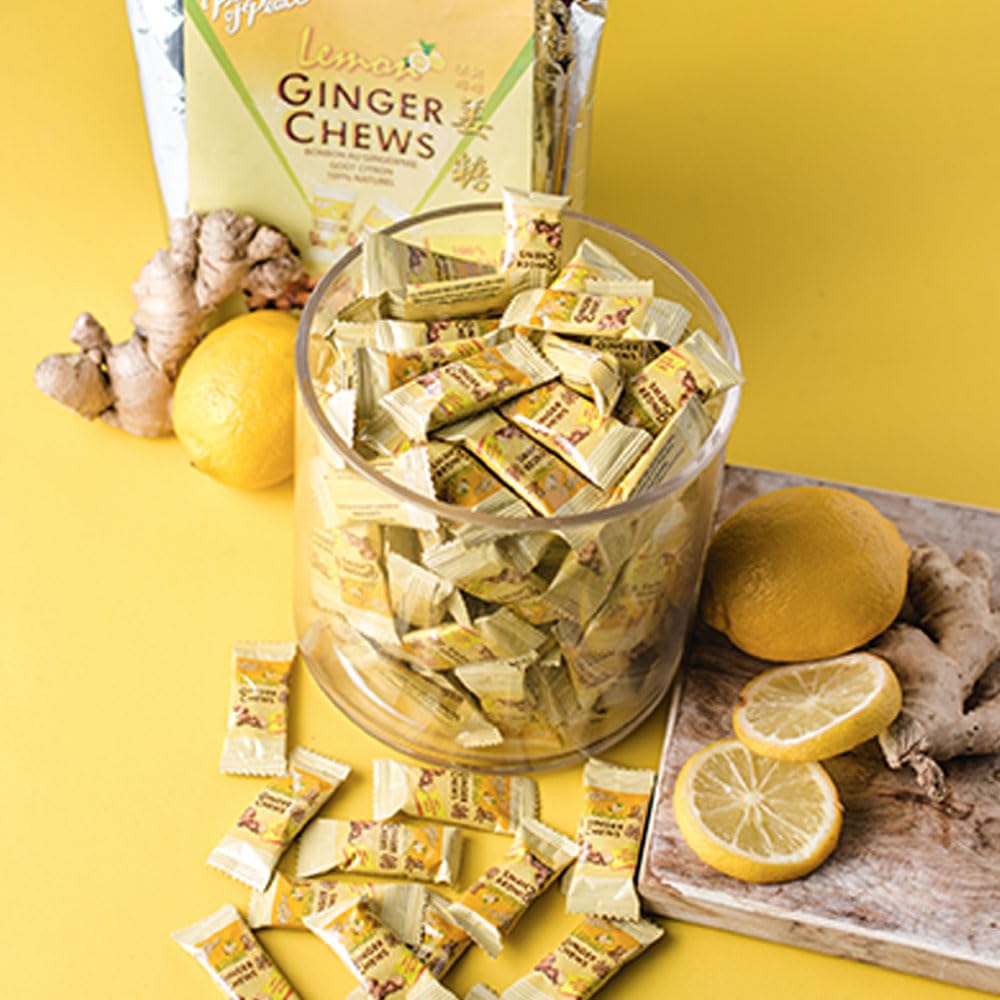 Prince of Peace Ginger Chews with Lemon chewy texture emphasizes satisfying bite and citrus aroma