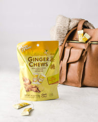Prince of Peace Ginger Chews with Lemon nutrition label with calories per chew.