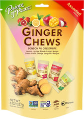Prince Of Peace Ginger Chews mango flavor in a handy bag for on-the-go snacking