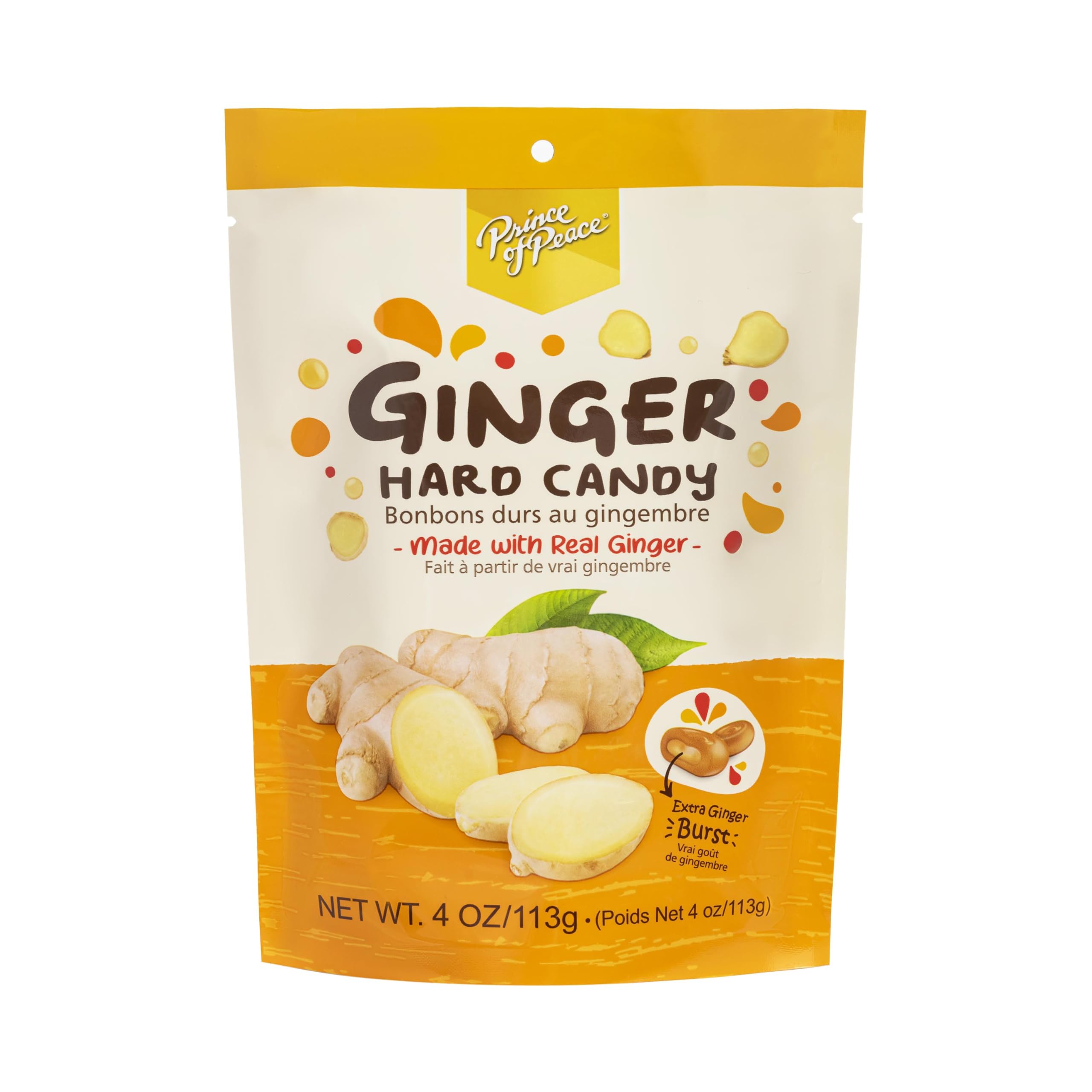Prince Of Peace ginger hard candy with center burst delivers authentic real-ginger flavor.
