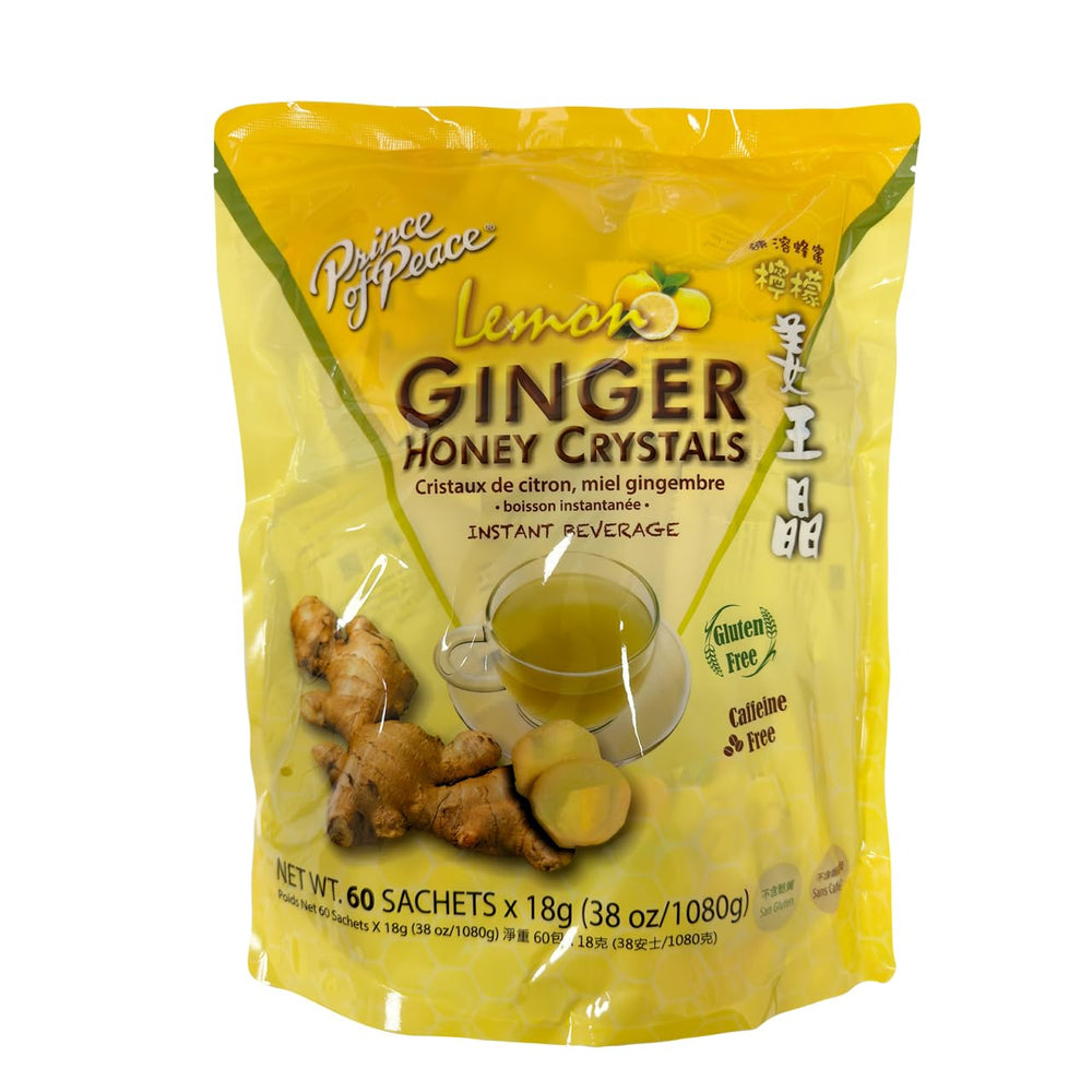 Prince Of Peace ginger honey sachets close-up showing authentic flavor.