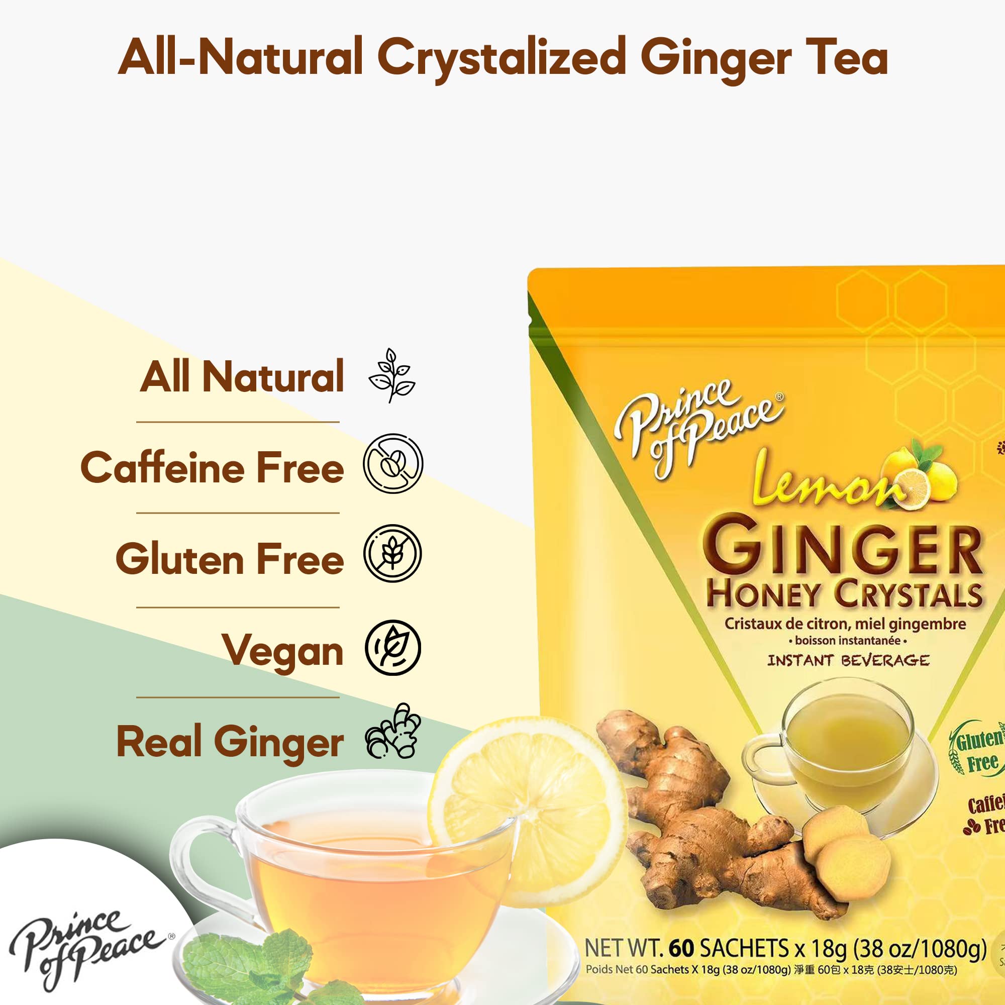Prince Of Peace ginger honey sachets gluten-free formula clearly labeled.