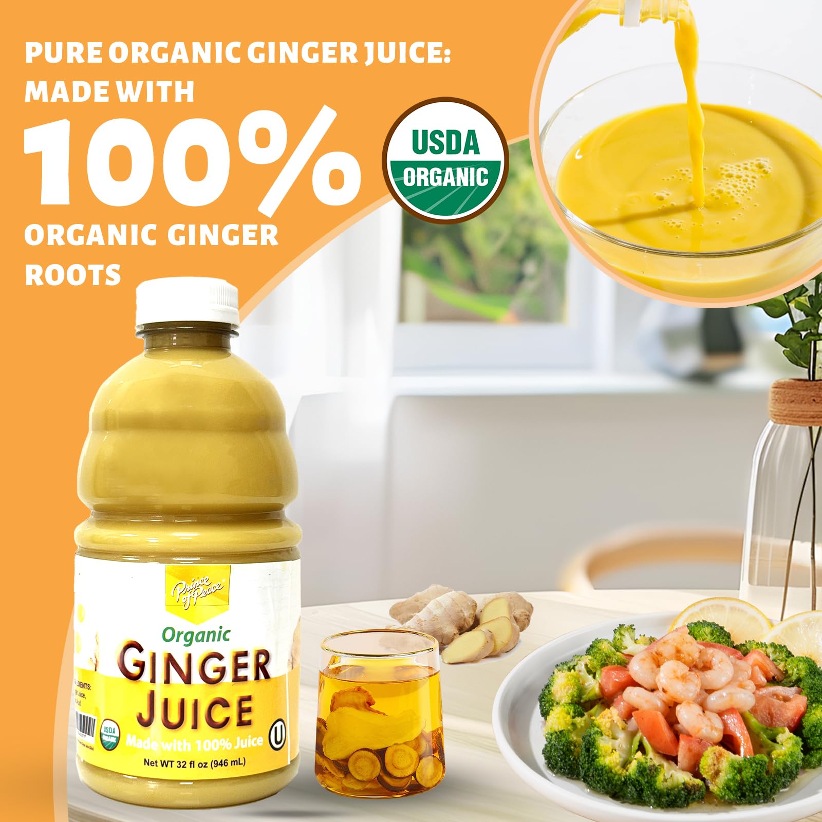 Prince Of Peace Ginger Juice glass with ice invites refreshing, versatile usage.