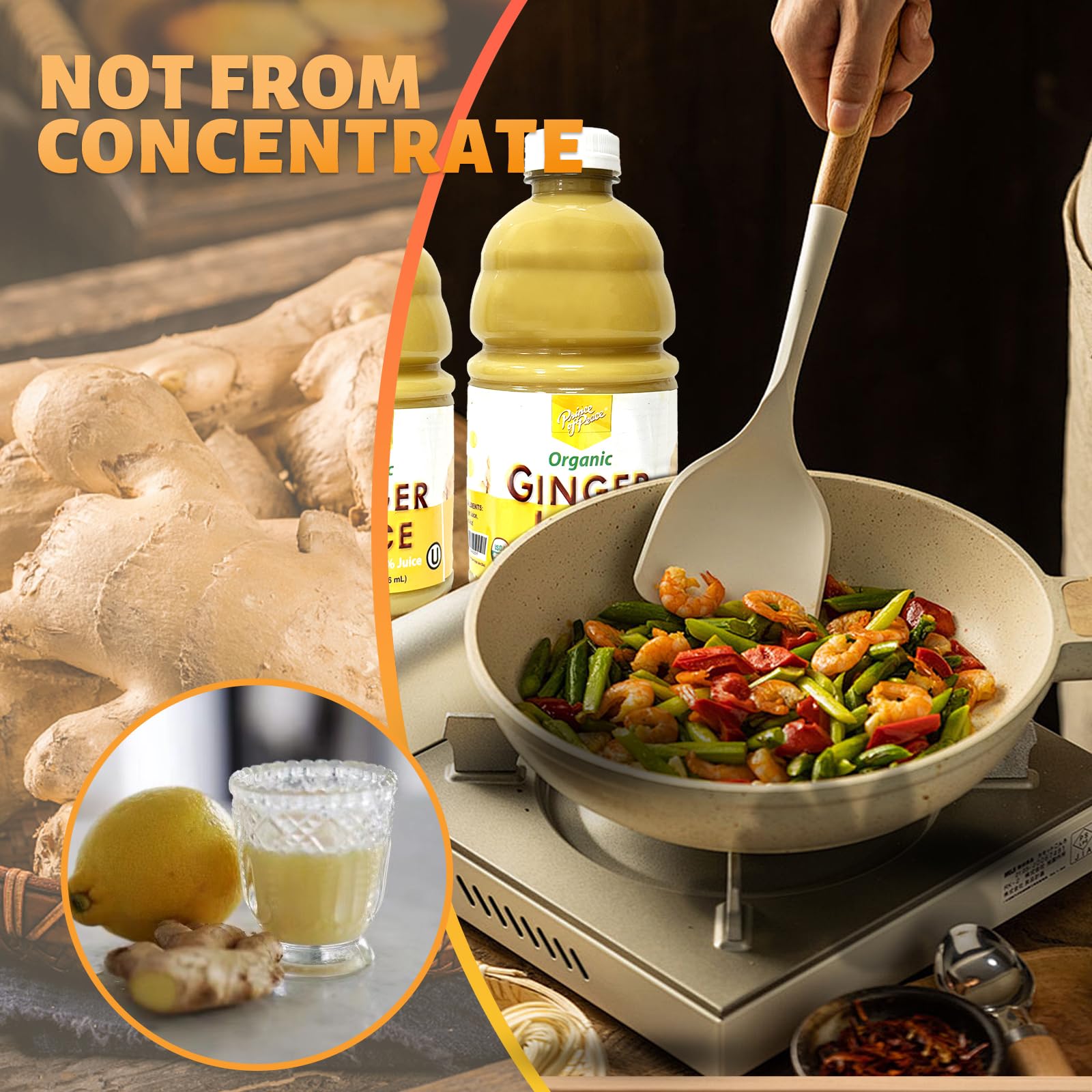 Prince Of Peace Ginger Juice ginger root slices hint at natural ingredients.