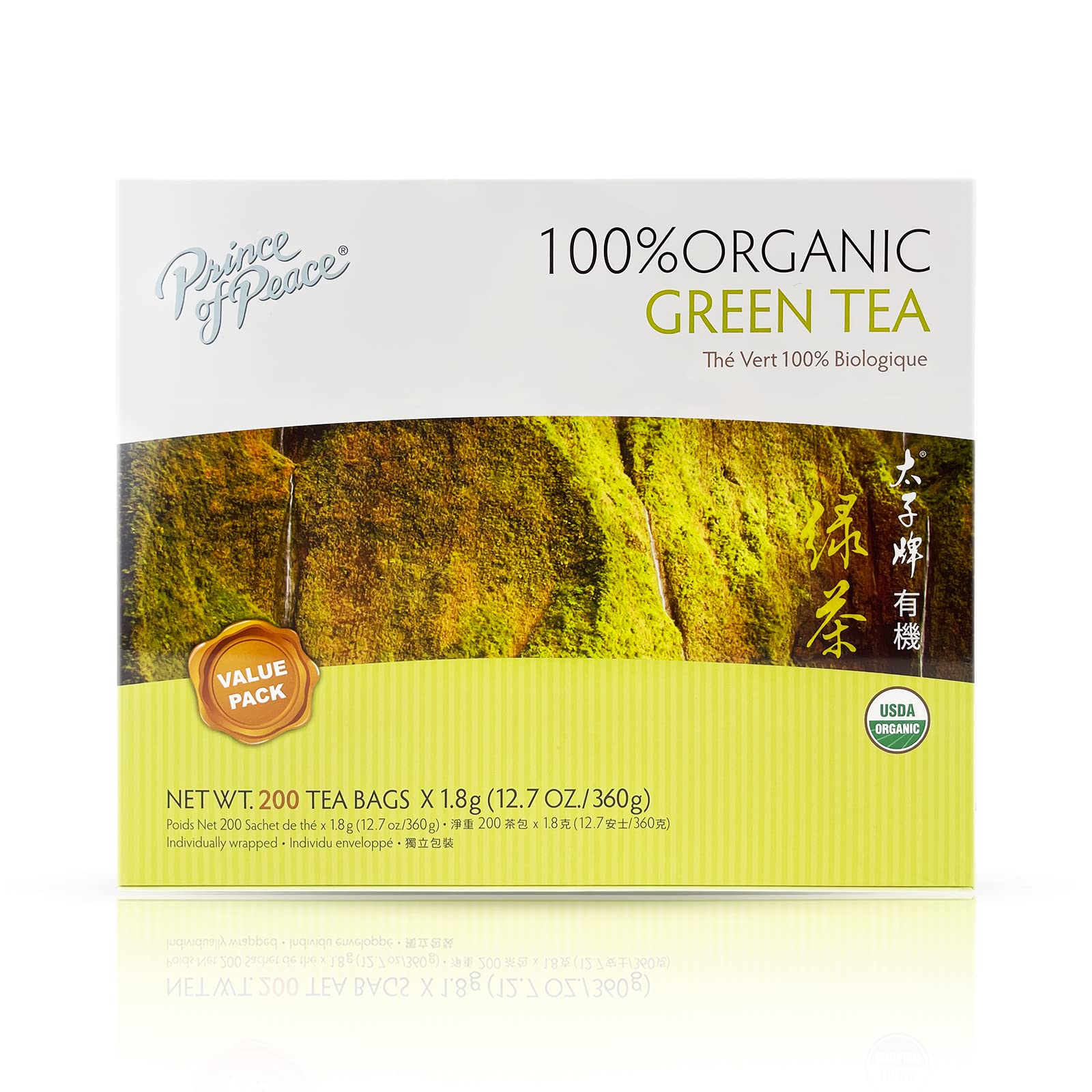 Prince Of Peace green tea bags in a box, ideal for a refreshing morning energy boost.