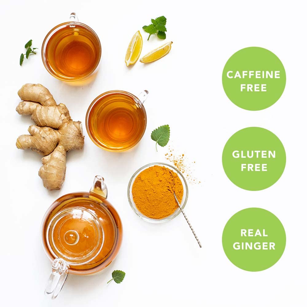 Prince of Peace hot ginger honey turmeric brew in mug, caffeine-free comfort