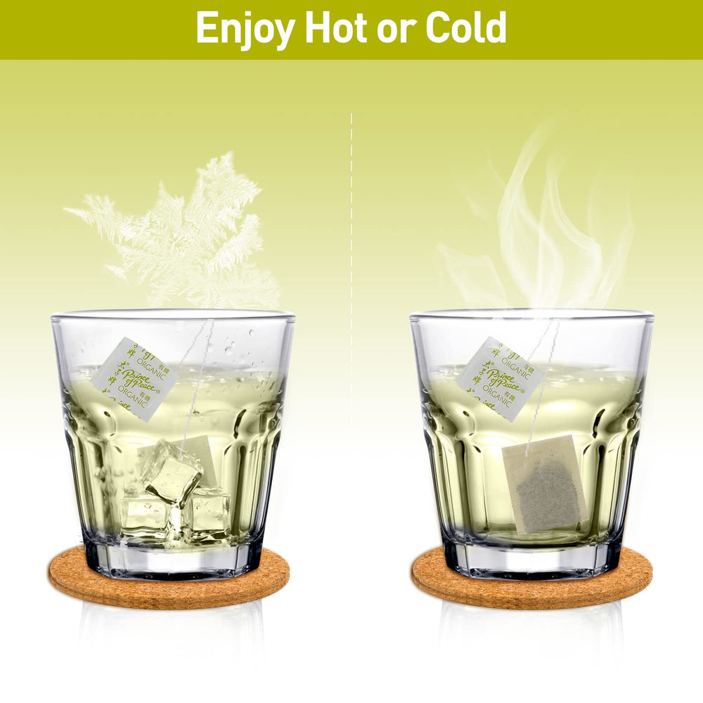 Prince Of Peace green tea brewed hot, promoting calm focus for busy mornings.