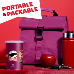 Pringles BBQ crisps at a desk, convenient desk-side treat.