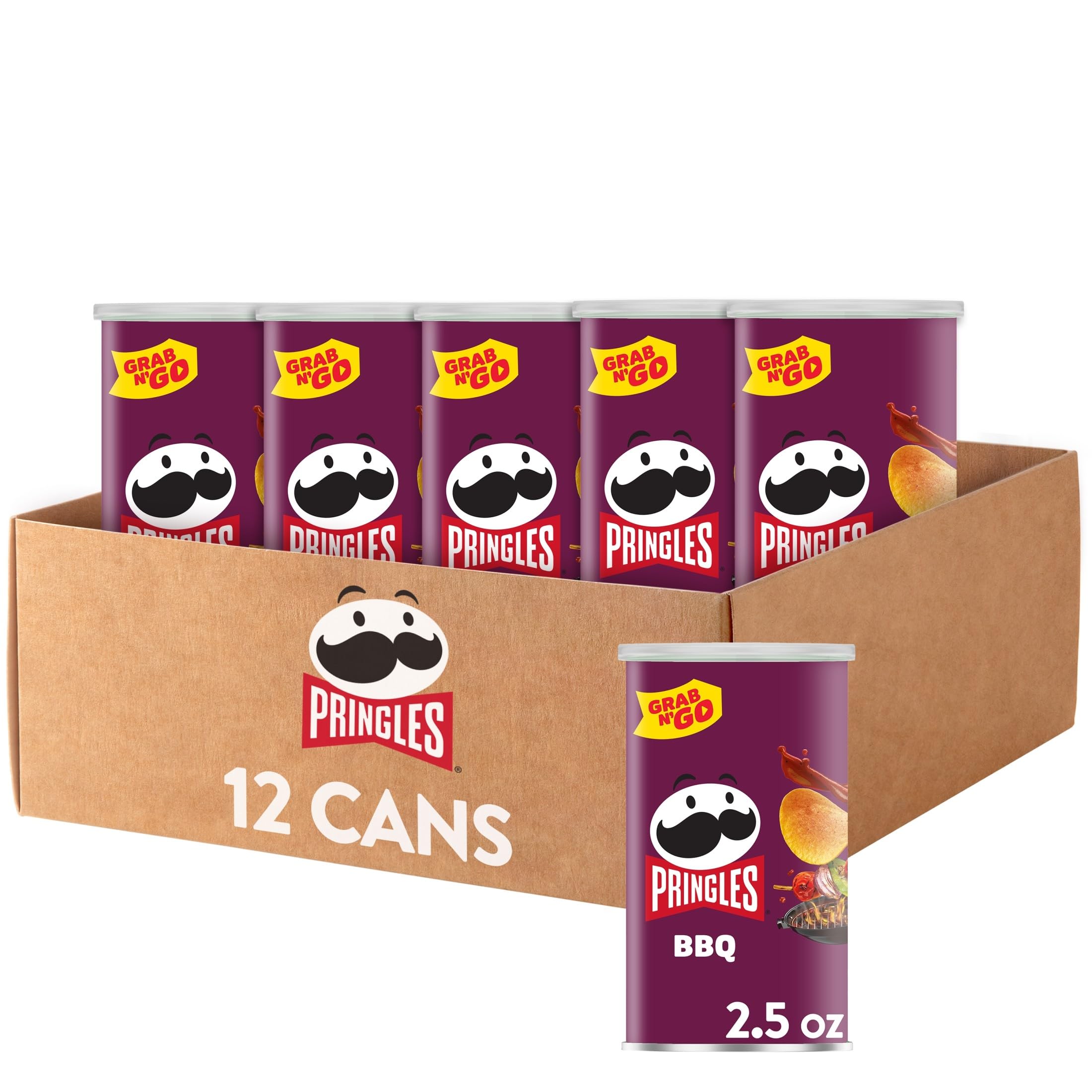 Pringles BBQ Potato Crisps stack close-up, ideal for grab-and-go snacking.