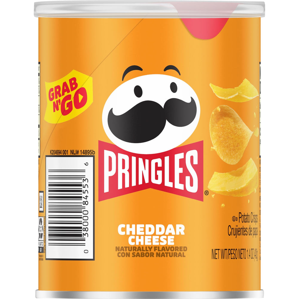 A 12-can Pringles Cheddar Cheese pack highlighting quantity and convenience.