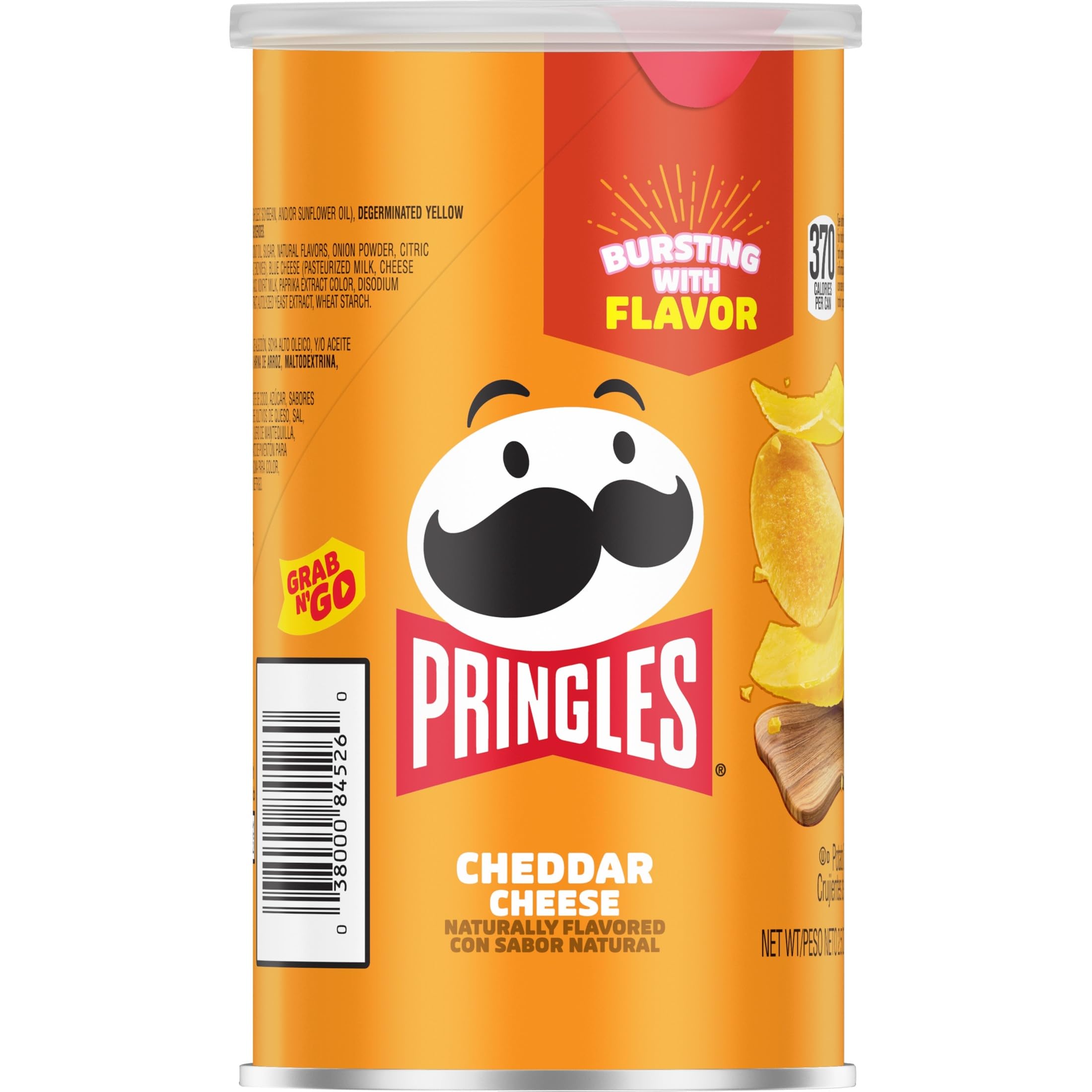 Pringles Cheddar Cheese crisps on party tray with familiar flavor variety