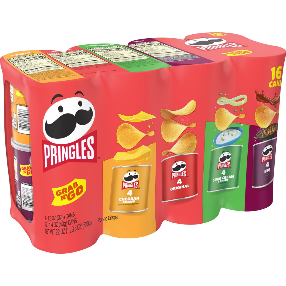Pringles grab-n-go desk-side snack setup emphasizes portable convenience