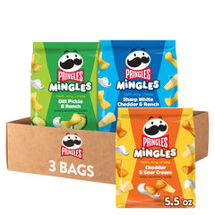 Pringles Mingles cheddar sour cream bowtie puffs shown for two-flavor bite experience, great for sharing