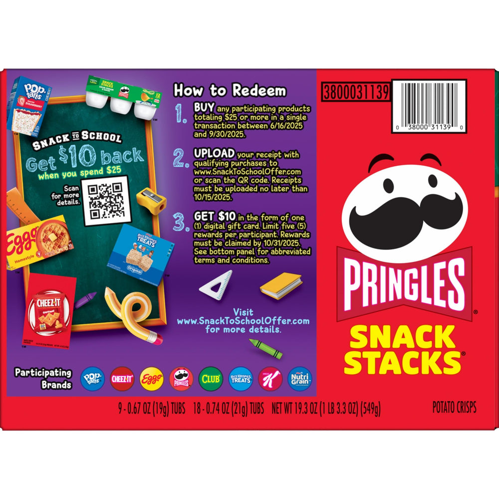 Pringles Snack Stacks packaging opened with cups lined up on a desk