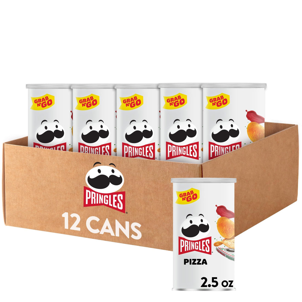 Pringles Pizza Crisps can, convenient snack on the go.