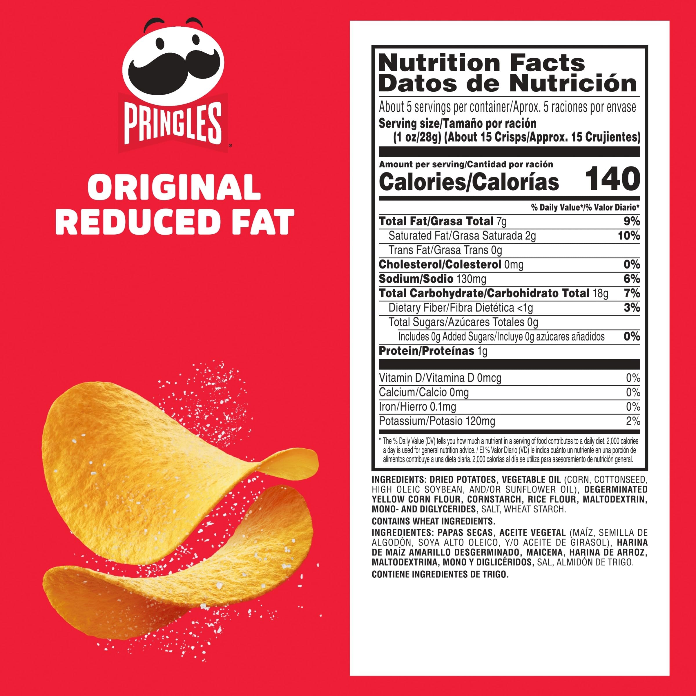 Pringles Reduced Fat crisps close-up, revealing crisp texture ideal for sharing.