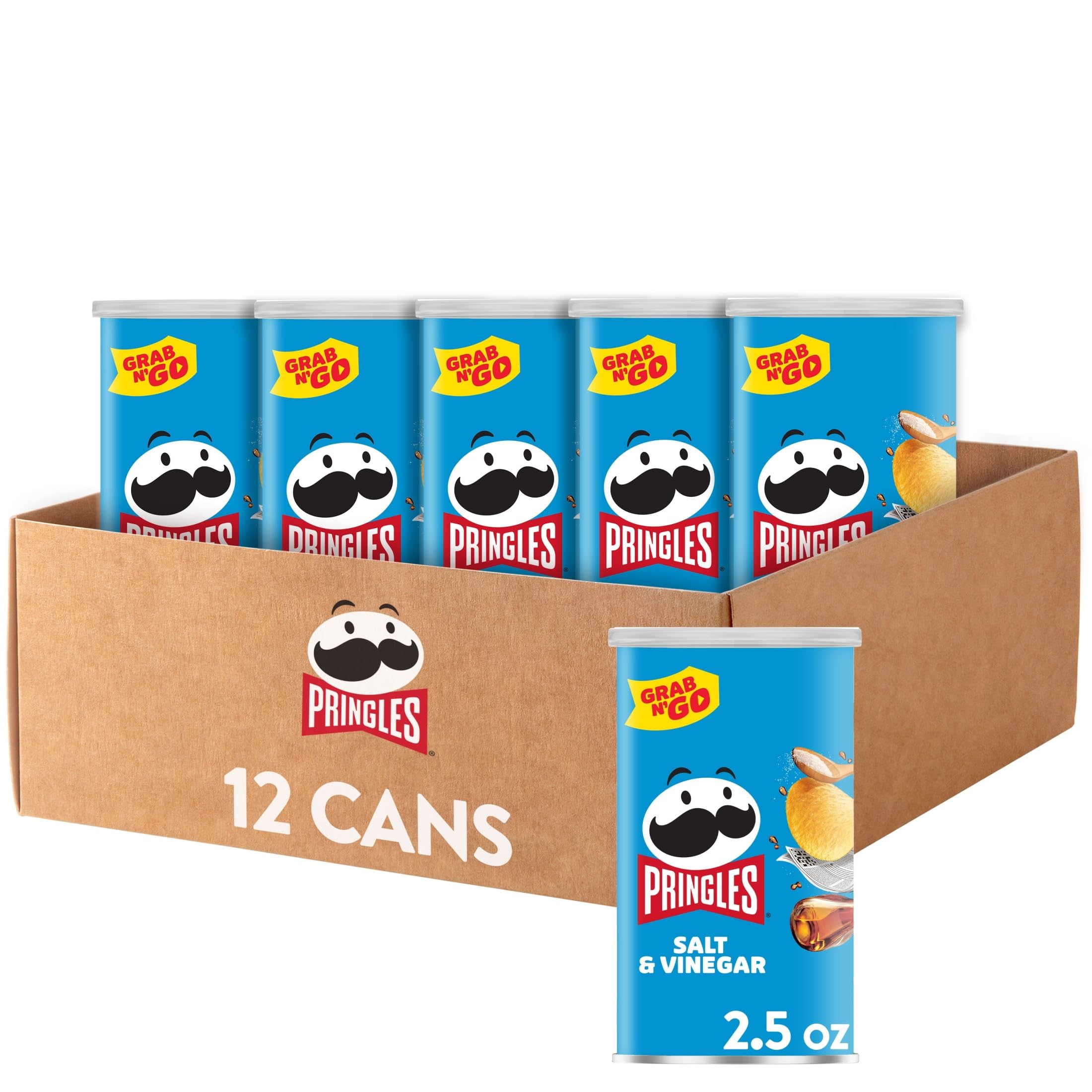 Pringles Salt and Vinegar can close-up for on-the-go snacking