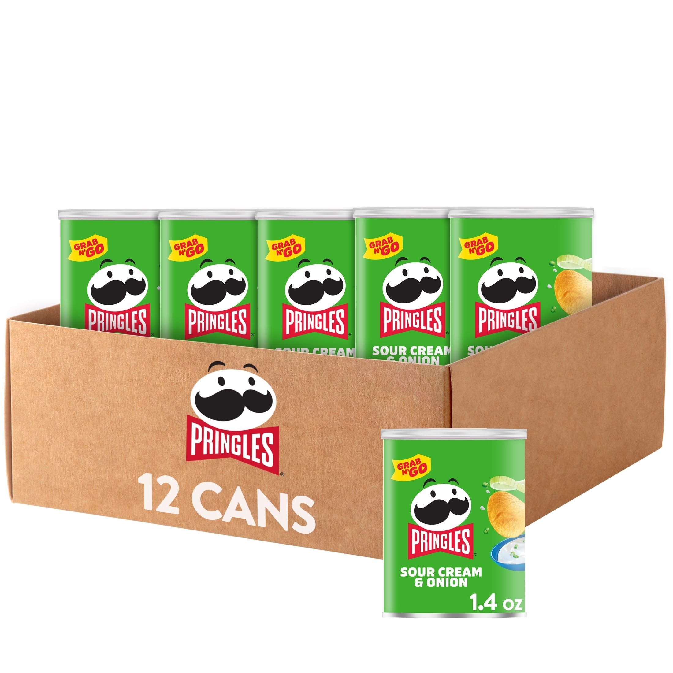 Pringles Sour Cream and Onion can with bold tangy flavor for on-the-go snacking