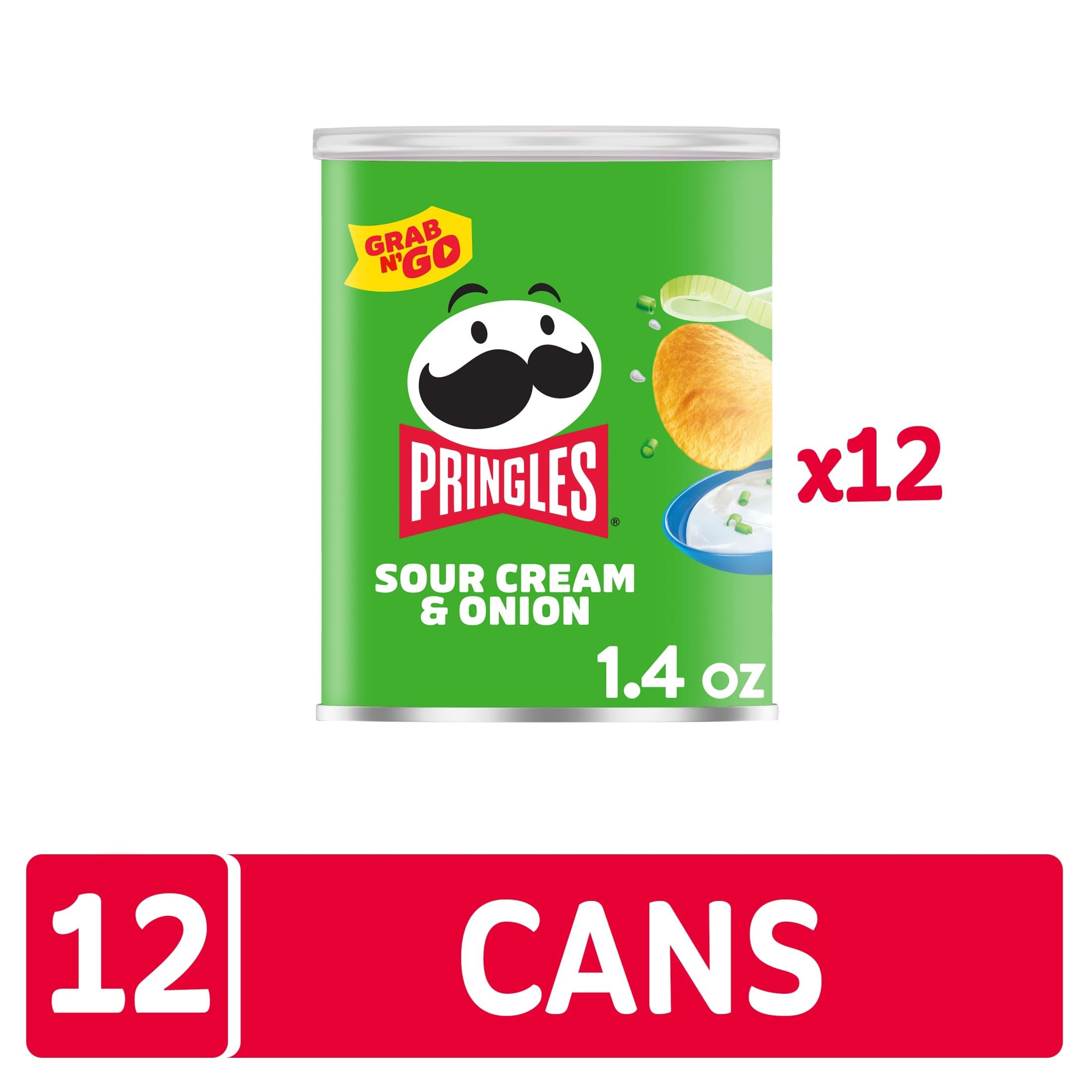 Pringles Sour Cream and Onion can with lightweight, crisp texture