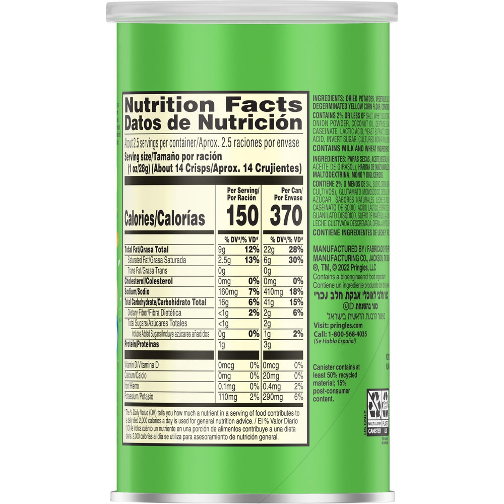 Pringles Sour Cream and Onion crisp closeup highlighting bold flavor and texture.
